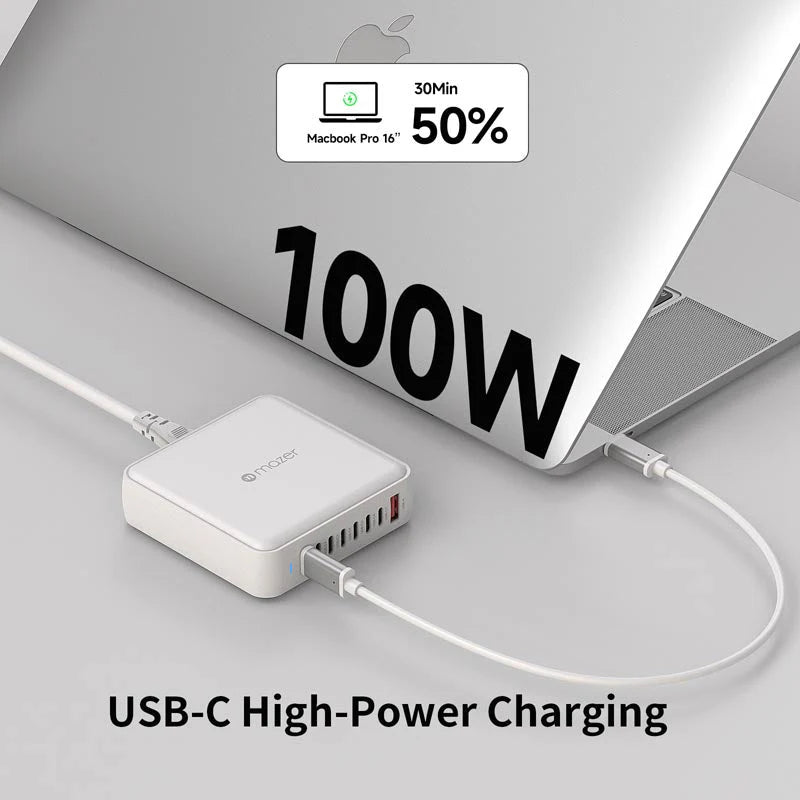 Mazer M-D170W-V5-BK PD170W 8Ports (7C1A) Desktop Charger with 1.5M Power Cable (White)