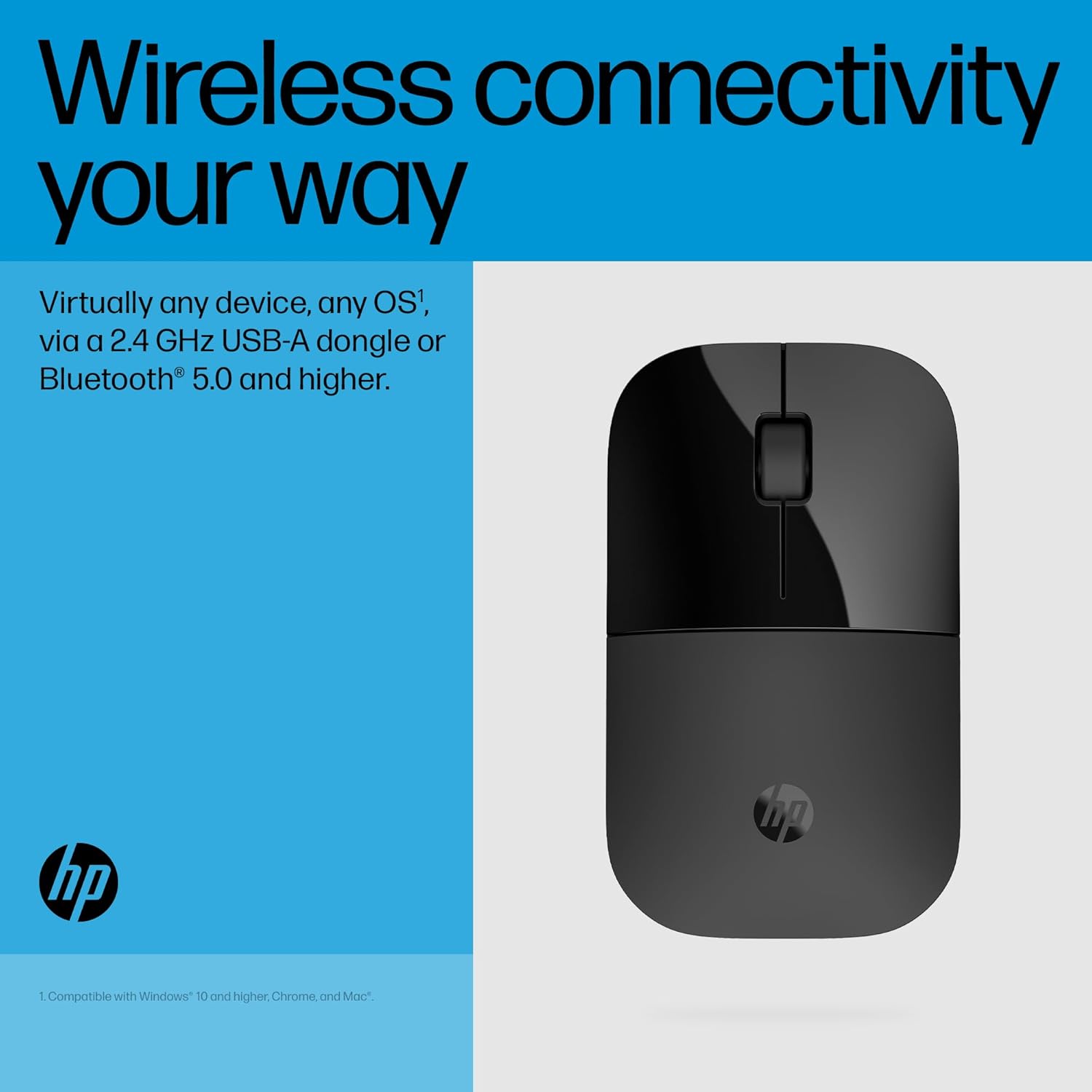 HP Wireless Mouse, Z3700, Quiet, Dual Wireless Mouse, Windows Mac, ChromeOS, Bluetooth Connection, 2.4 Ghz Dongle Compatible, Silent Mouse (Black)