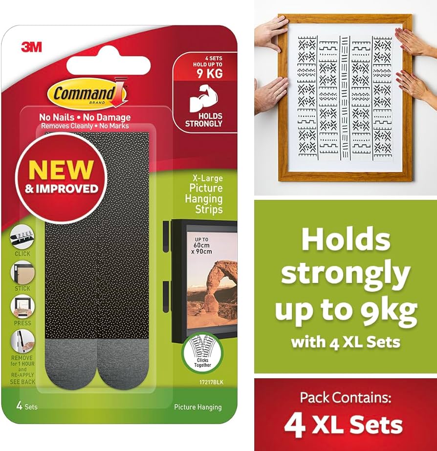 Command™ 17217BLK-ES X-Large Picture Hanging Strips, Black