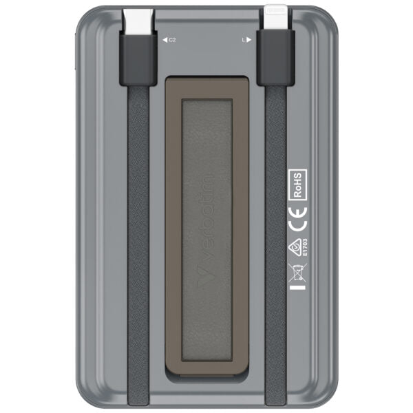 Verbatim 5-in-1 Charge ‘n’ Go 10000mAh Magnetic Wireless Power Bank - Grey