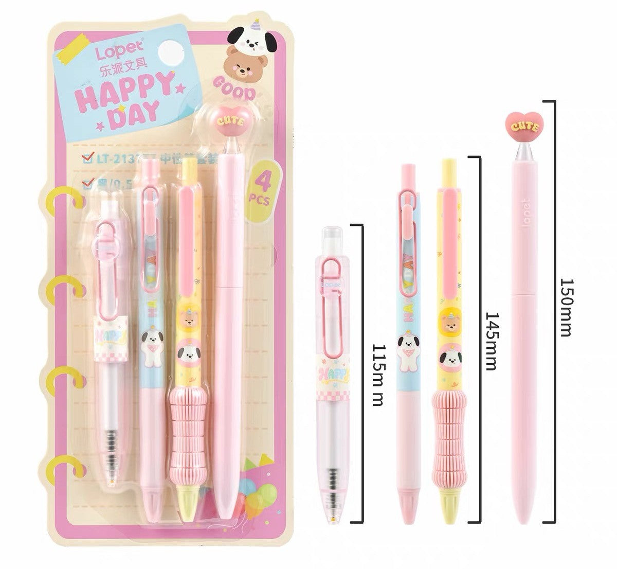 4Pcs 0.5mm Black Ink Writing Set – Pink
