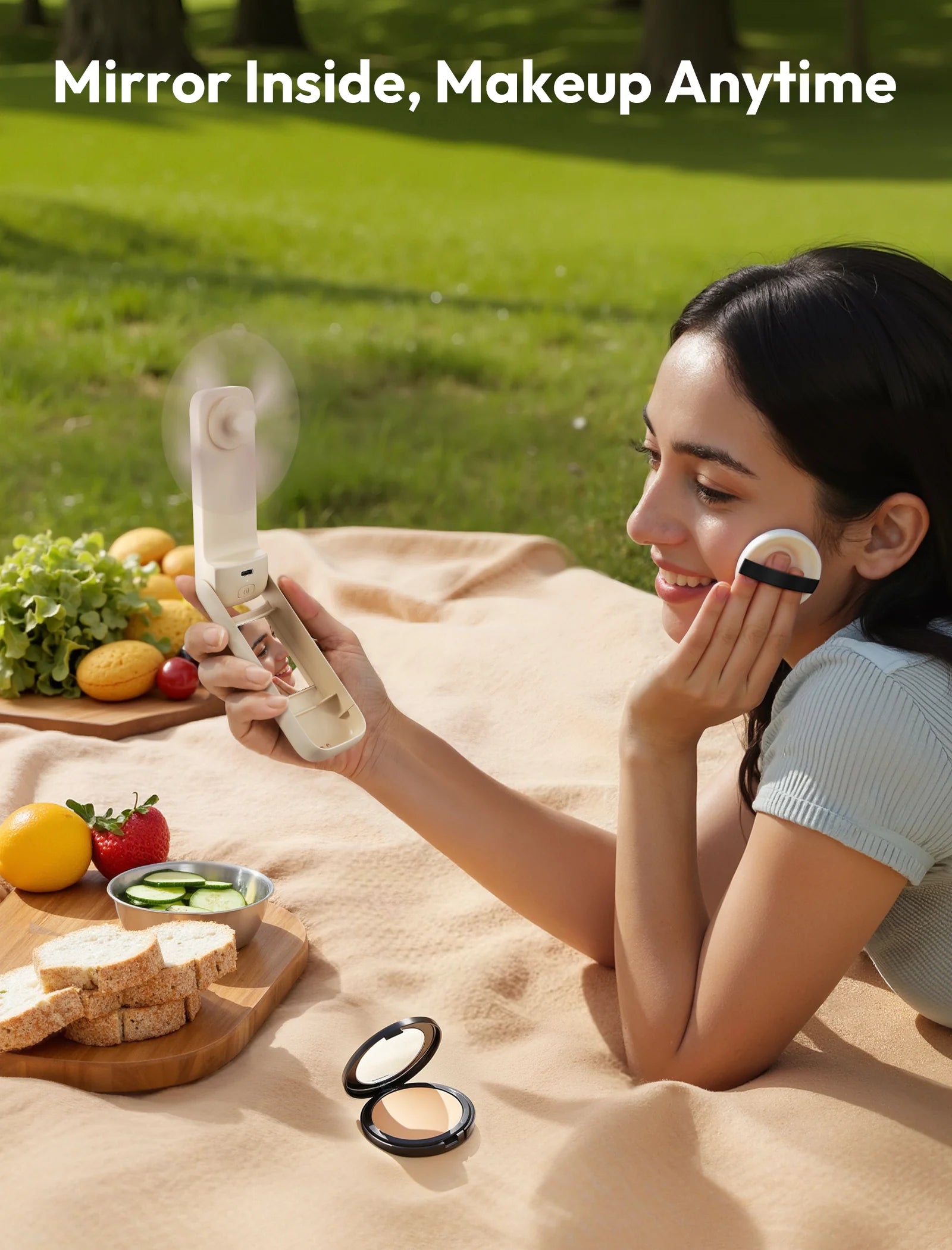 Aecooly Foldable Handheld Fan with Mirror