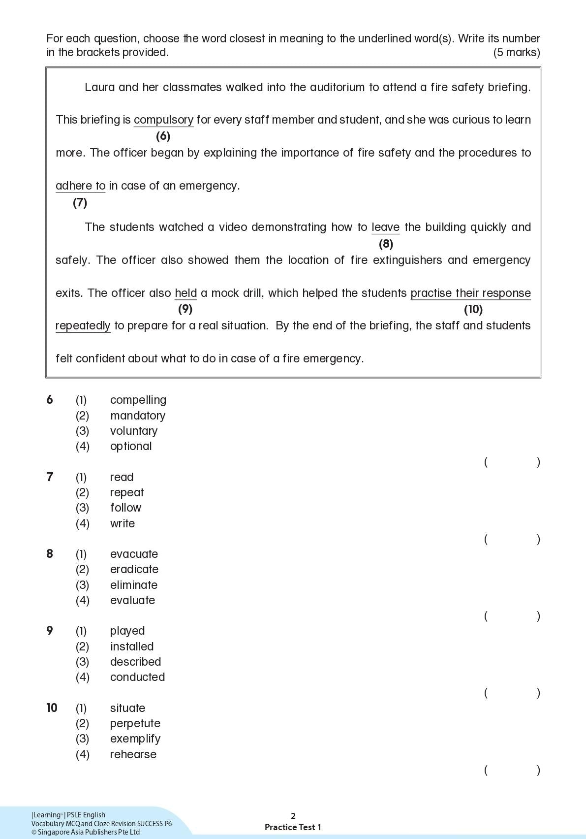 LEARNING+ PSLE ENGLISH VOCABULARY Multiple-choice Questions and CLOZE Revision SUCCESS Primary 6