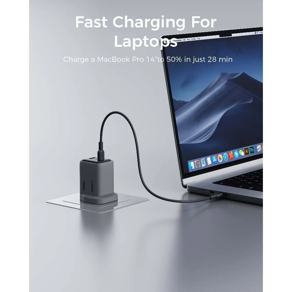 AUKEY PA-C5 Comet Mix 3 100W PD 3-Port GaN Wall Charger with PPS for Laptop & Mobile