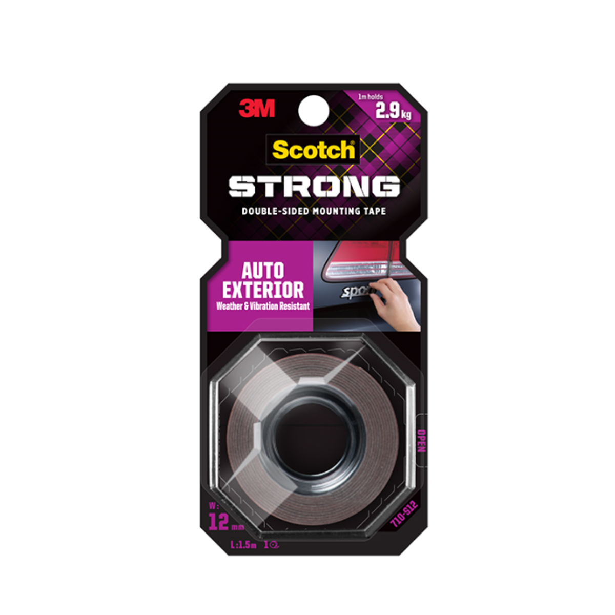 Scotch® 710-S12 Auto Exterior Double-Sided Mounting Tape, 12mm x 1.5m