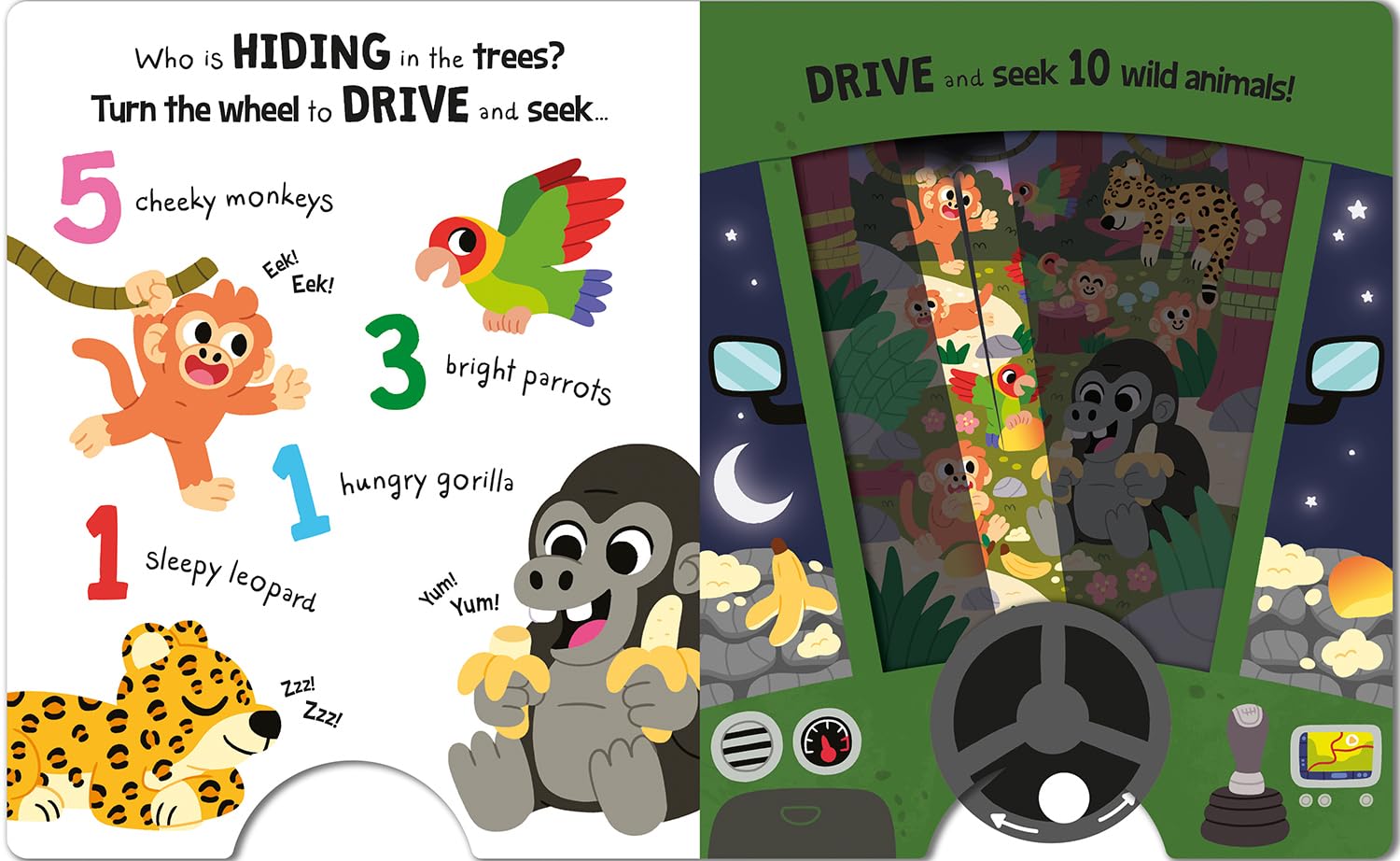 Drive & Seek Safari - A Magic Find & Count Adventure (Drive & Seek - Magic Headlight Books) Board book