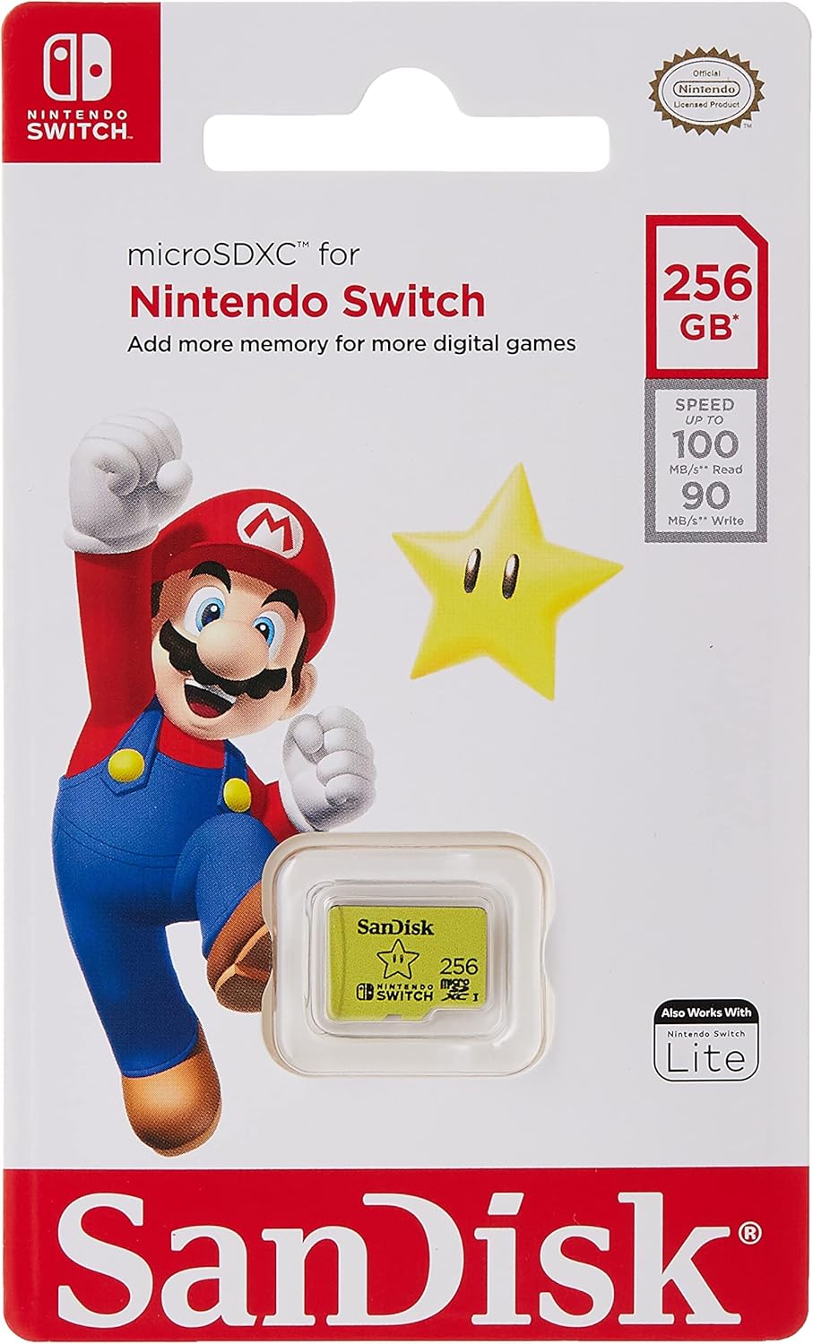 SanDisk Nintendo-Licensed Memory Card For Nintendo Switch MicroSDXC, 256GB, Up to 100MB/s, Red