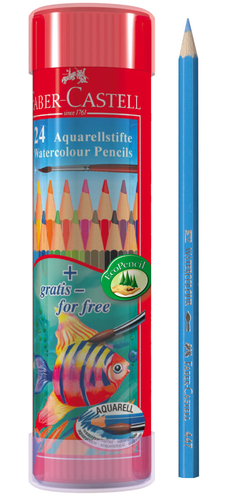 Faber-Castell Watercolour Pencils in Round Tin Fish, 24 Colours-115912