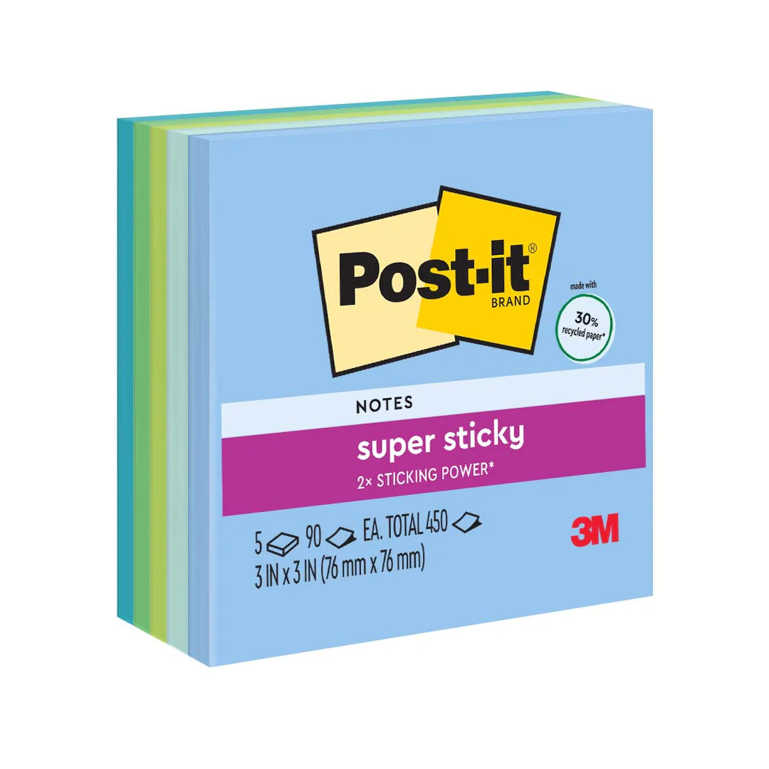 Post-it® 654-5SST Super Sticky Recycled Notes, 3x3"