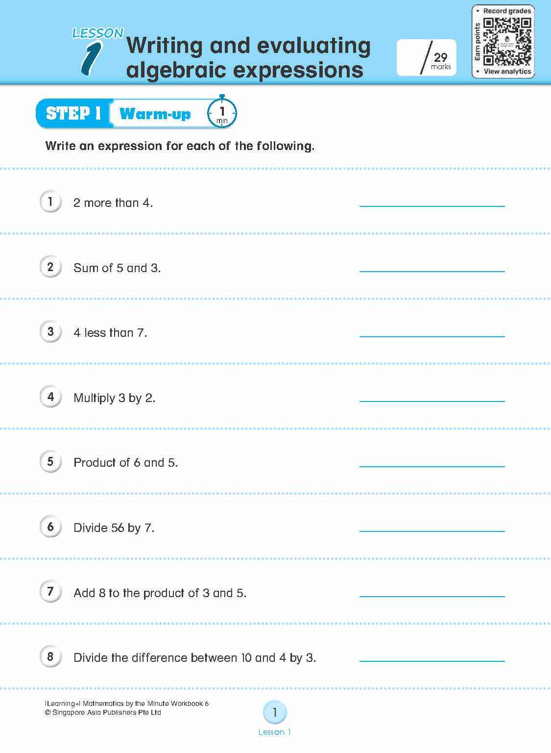 Primary 6 Learning+ Mathematics by the Minute Workbook 6