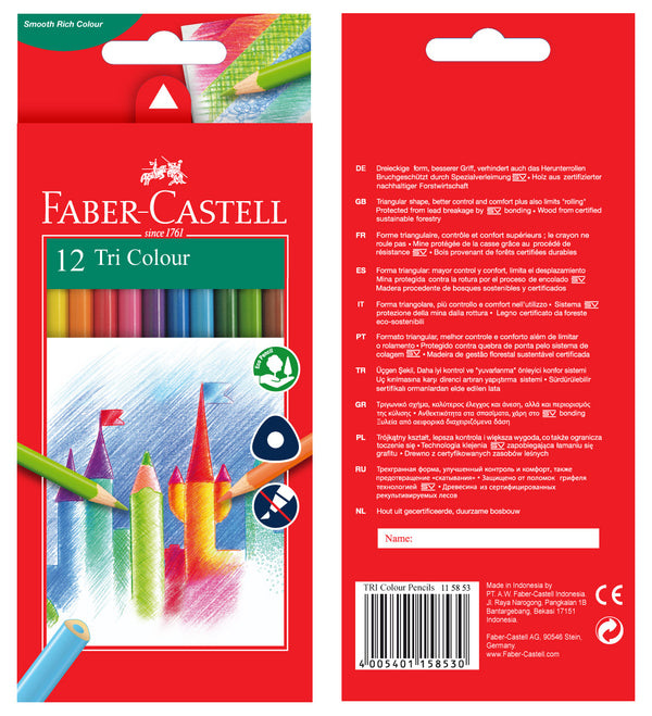 Faber-Castell Triangular Colour Pencils, 12 Colours-115853