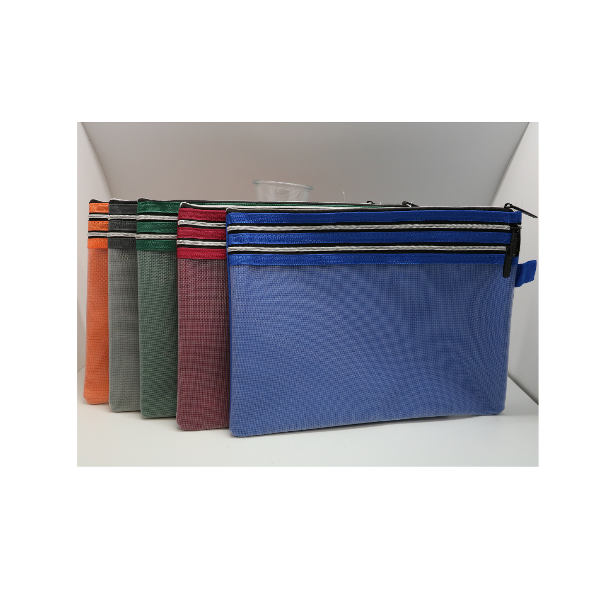 POP BAZIC Solid White Mesh 3 Zipper Pouch A5