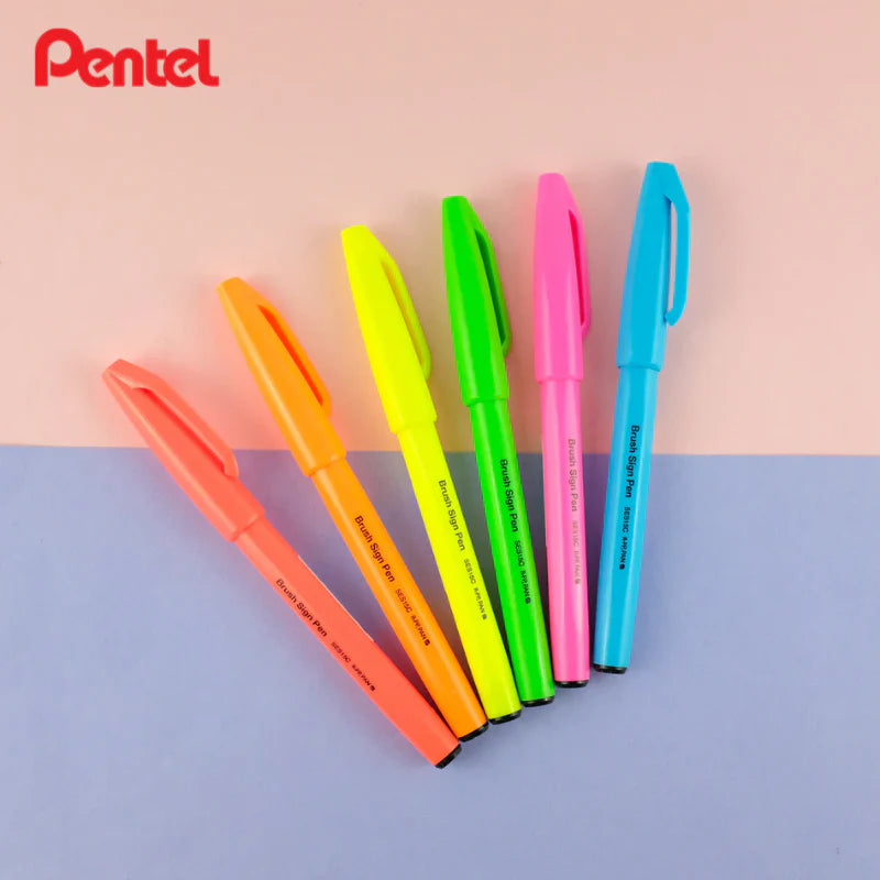 Pentel Brush Sign Pen - Fluorescent Set
