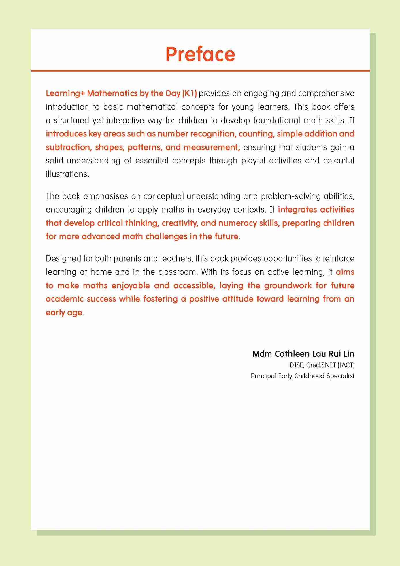 Kindergarten 1 LEARNING+ MATHEMATICS by the DAY