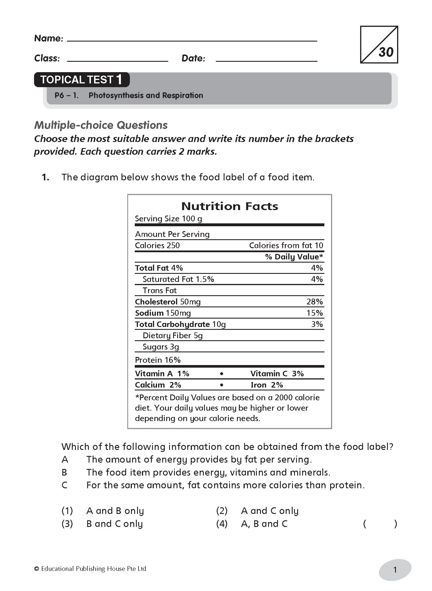 Primary 6 Science Tests