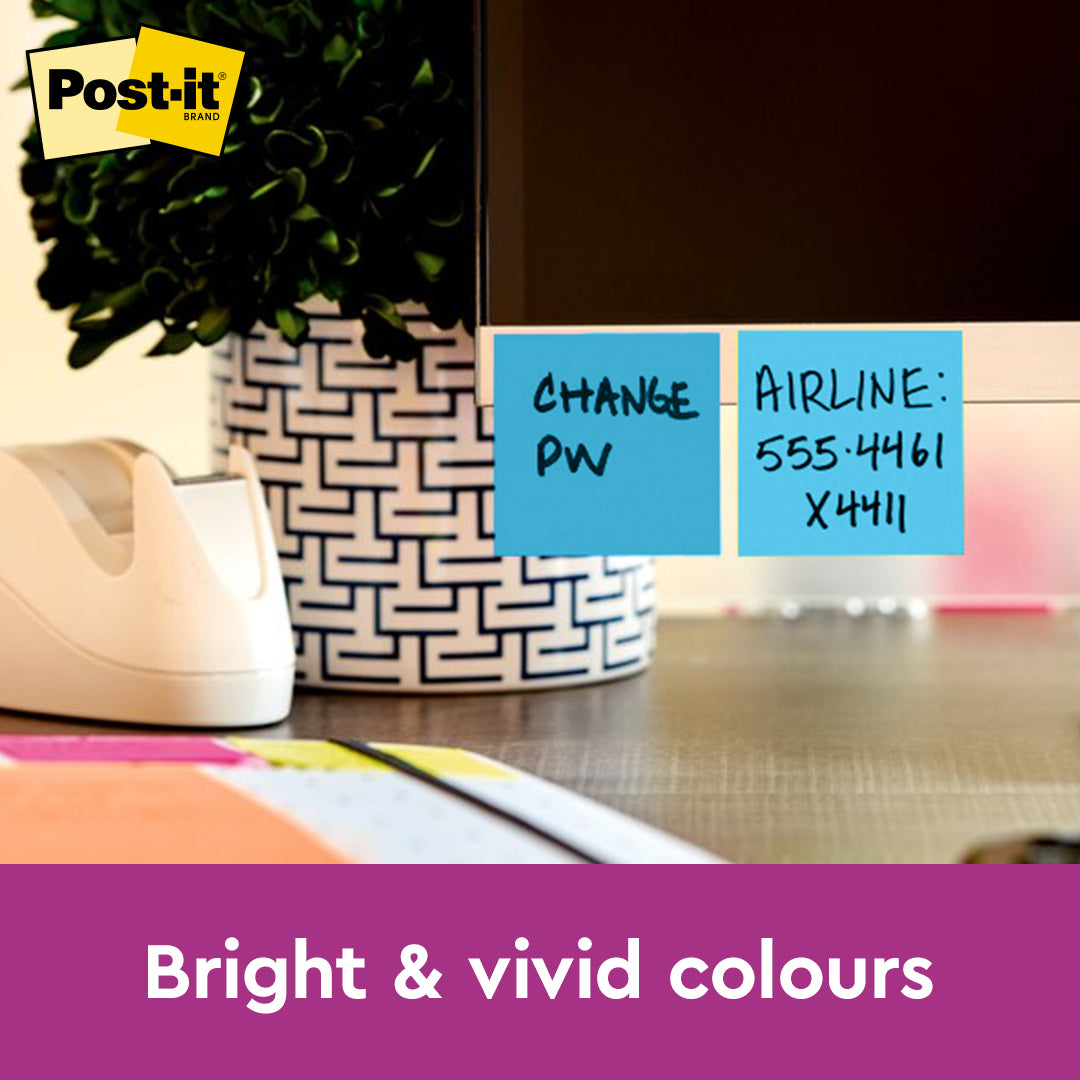 Post-it® 654-1sseb Electric Blue Super Sticky Notes 3x3", 90sheets