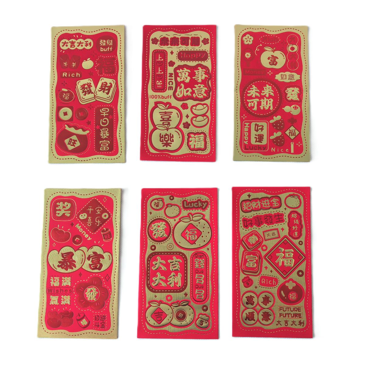  CNY RED PKT 6PC 130G fluorescent red paper Y9017