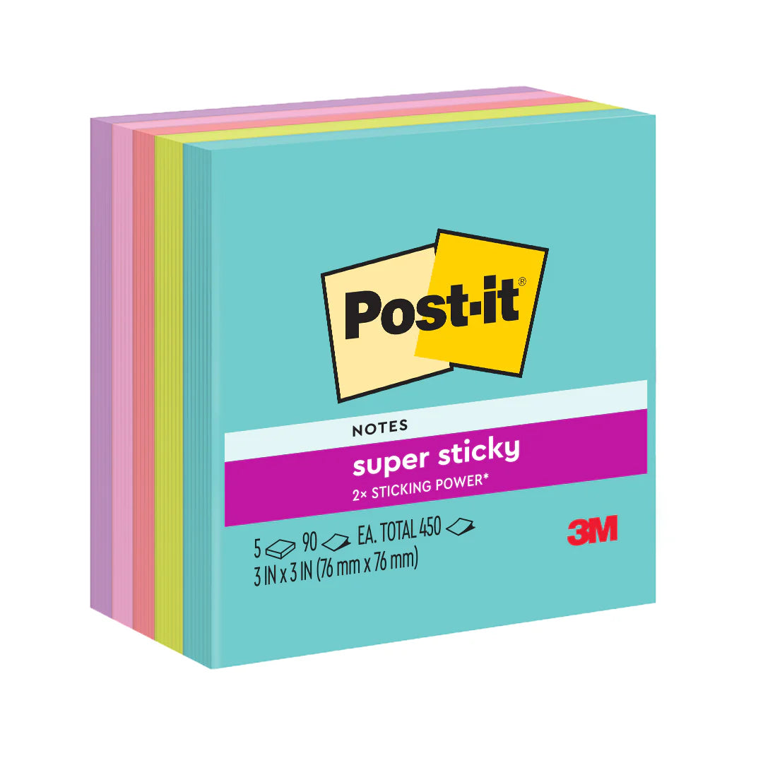 Post-it® 654-5SSMIA Super Sticky Notes Miami Collection, 3x3"