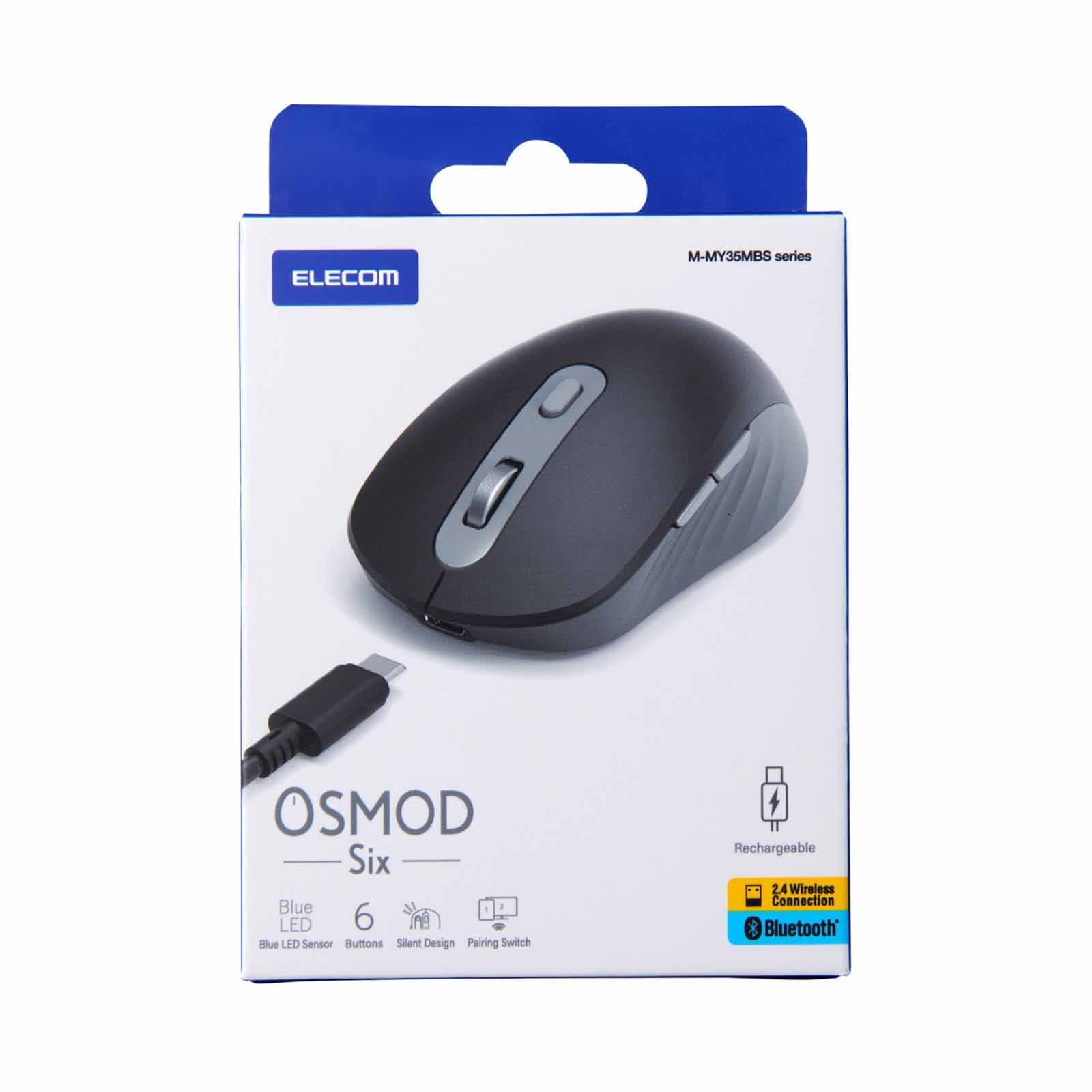 Elecom M-MY35MBSBK-G 6-Button Silent Mouse – Dual-Mode BT/Wireless, Rechargeable - Black