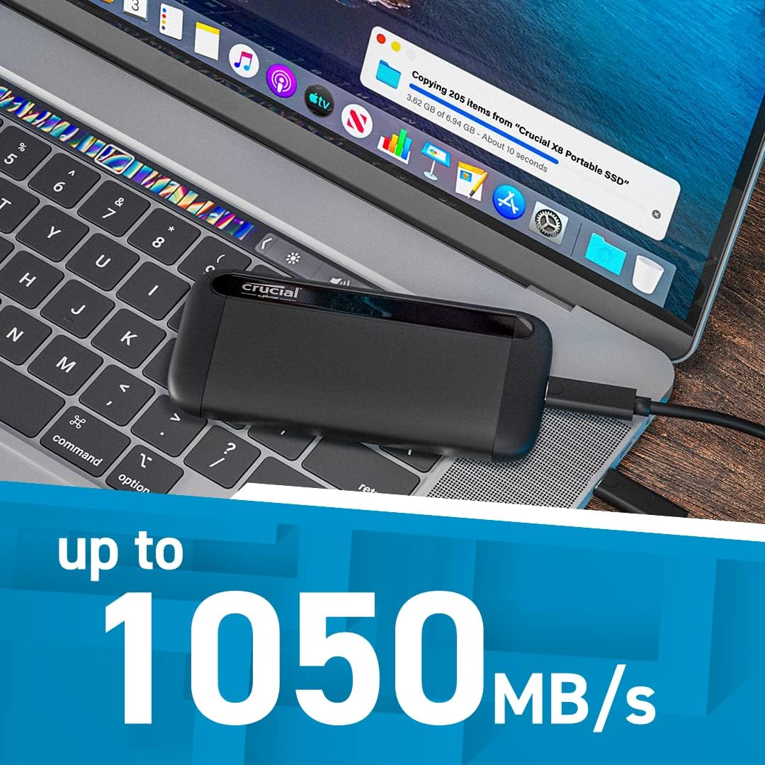 Crucial X8 1000GB Portable SSD,Black,1TB