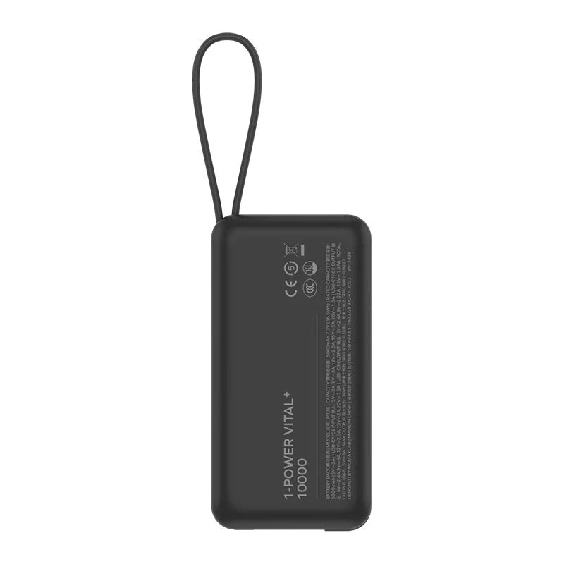 Momax IP138D 10000mAh Battery Pack with Dual Built-in USB-C Cable (Black)