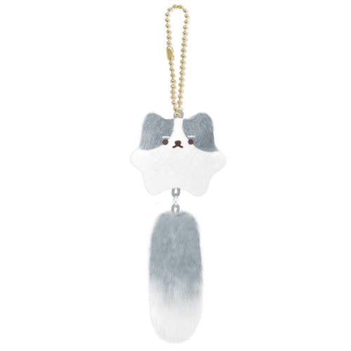 Fluffy Plush Keychain - White & Grey