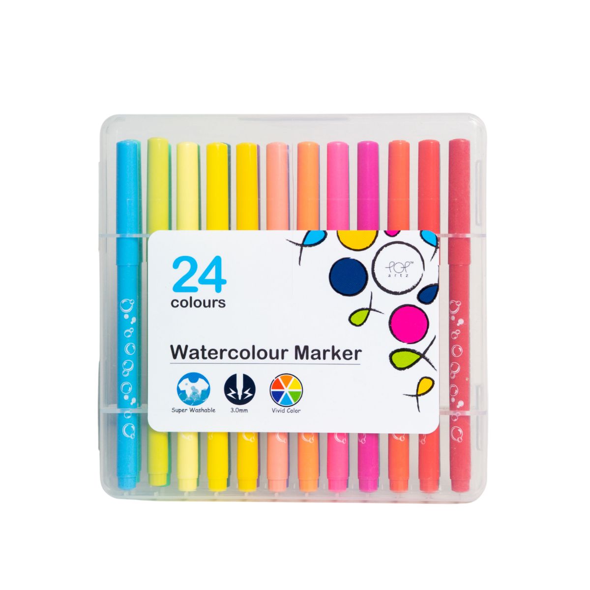 Pop Artz Washable Watercolour Markers (24 Colours) - PA-6839F-24B