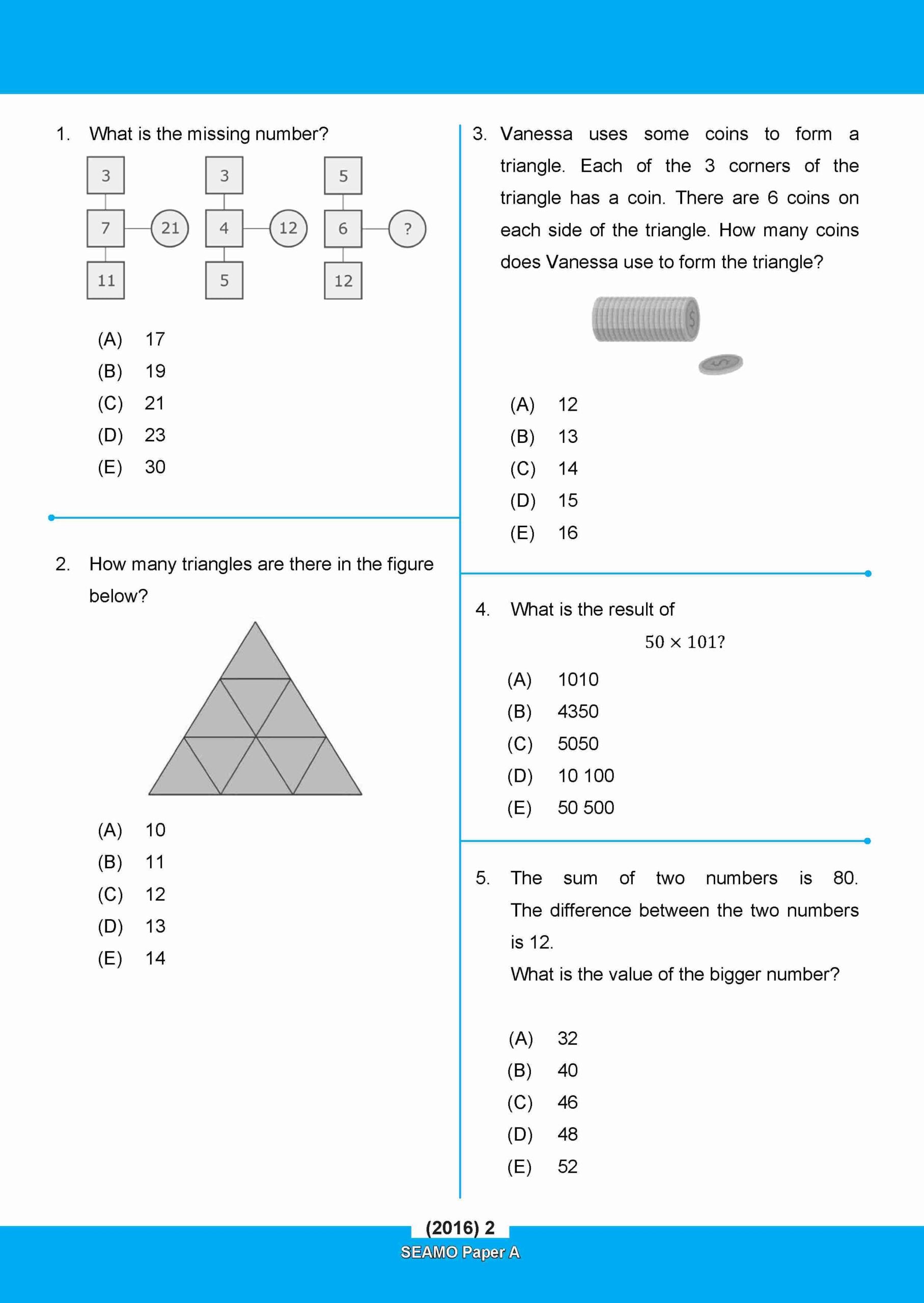 Primary 1&2 SEAMO Math Olympiad International Competition Preparation Paper A (SEAMO 2016-2024 + SEAMO X 2019-2025)