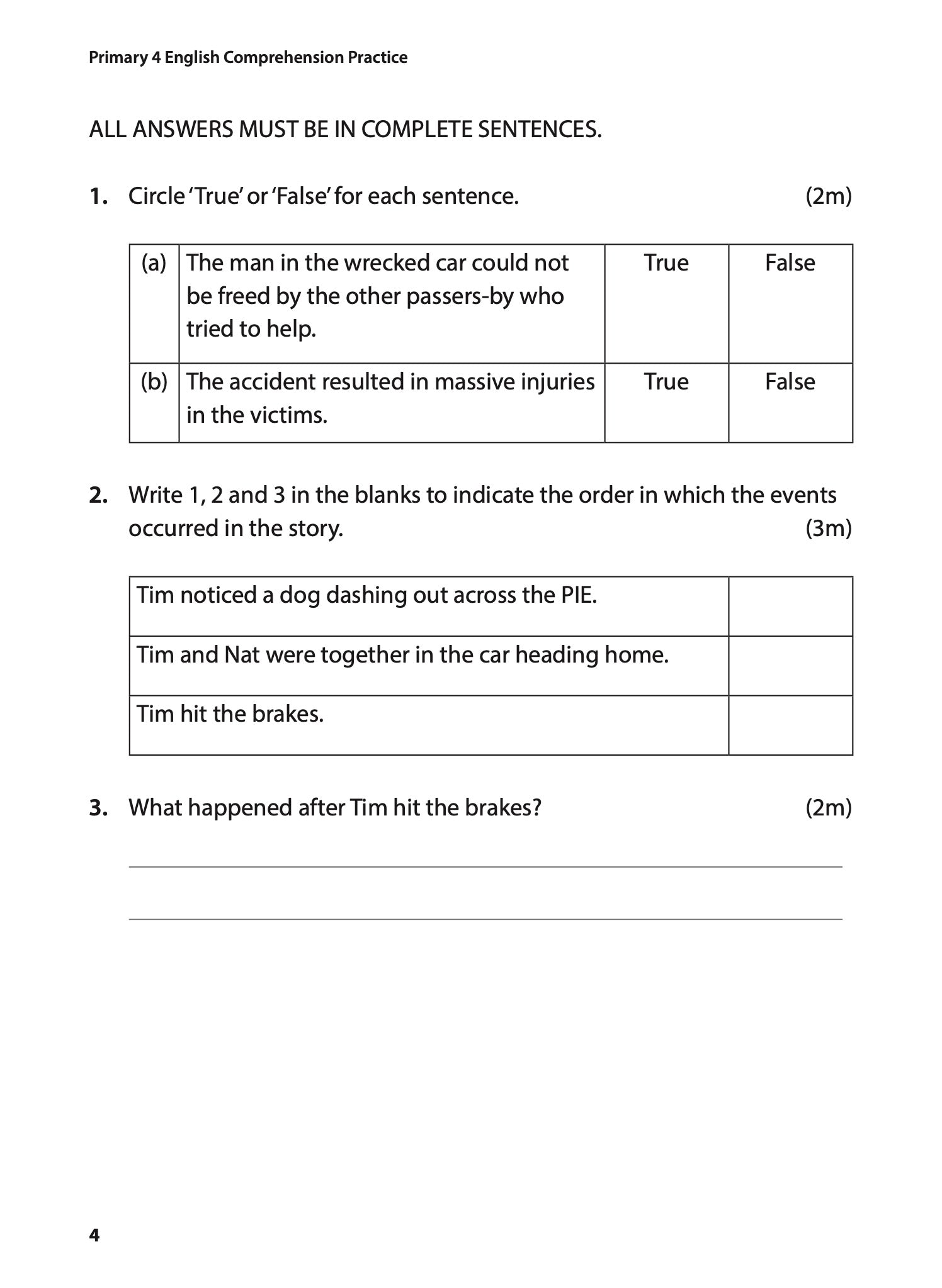 Primary 4 English Comprehension Practice