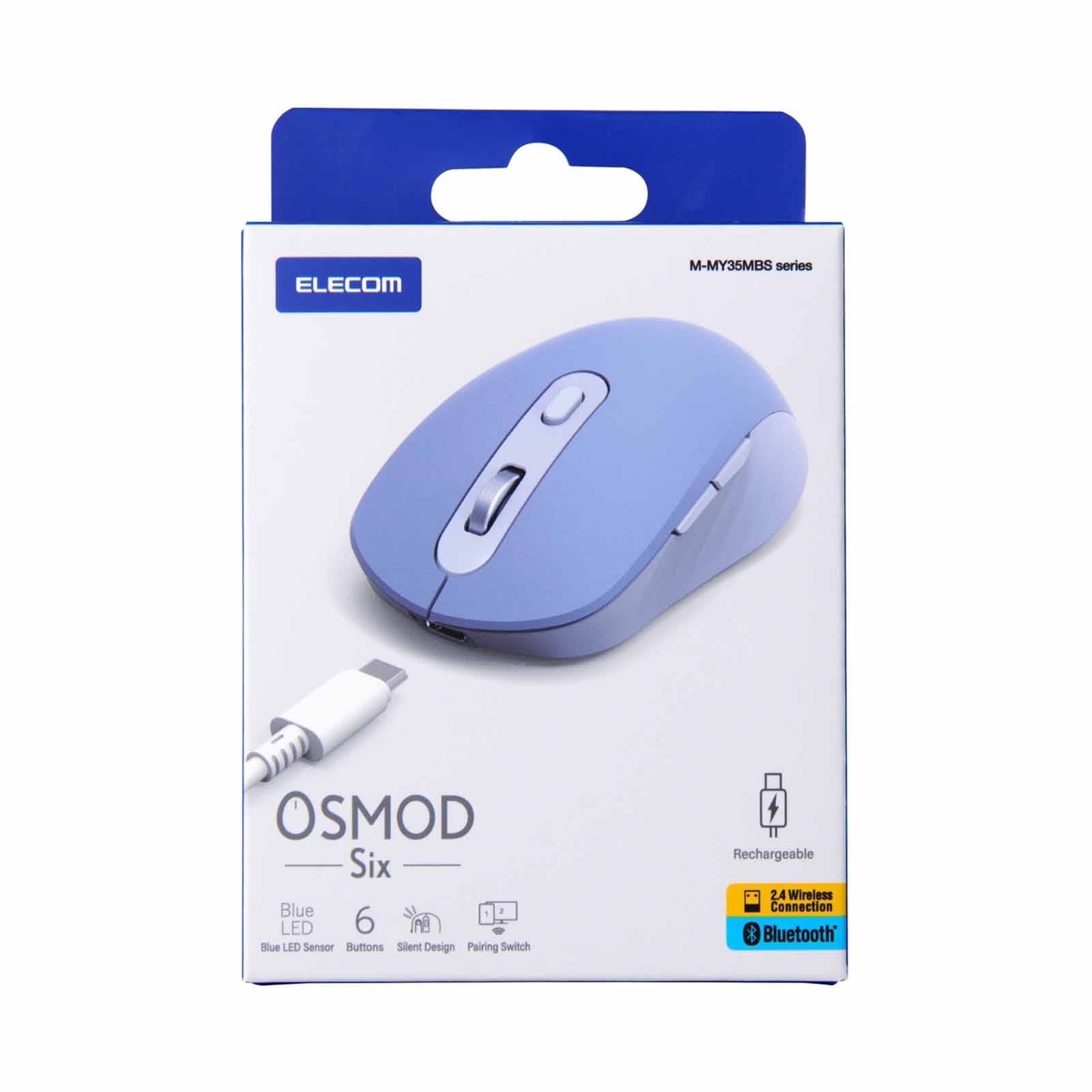 Elecom M-MY35MBSBU-G 6-Button Silent Mouse – Dual-Mode BT/Wireless, Rechargeable - Blue