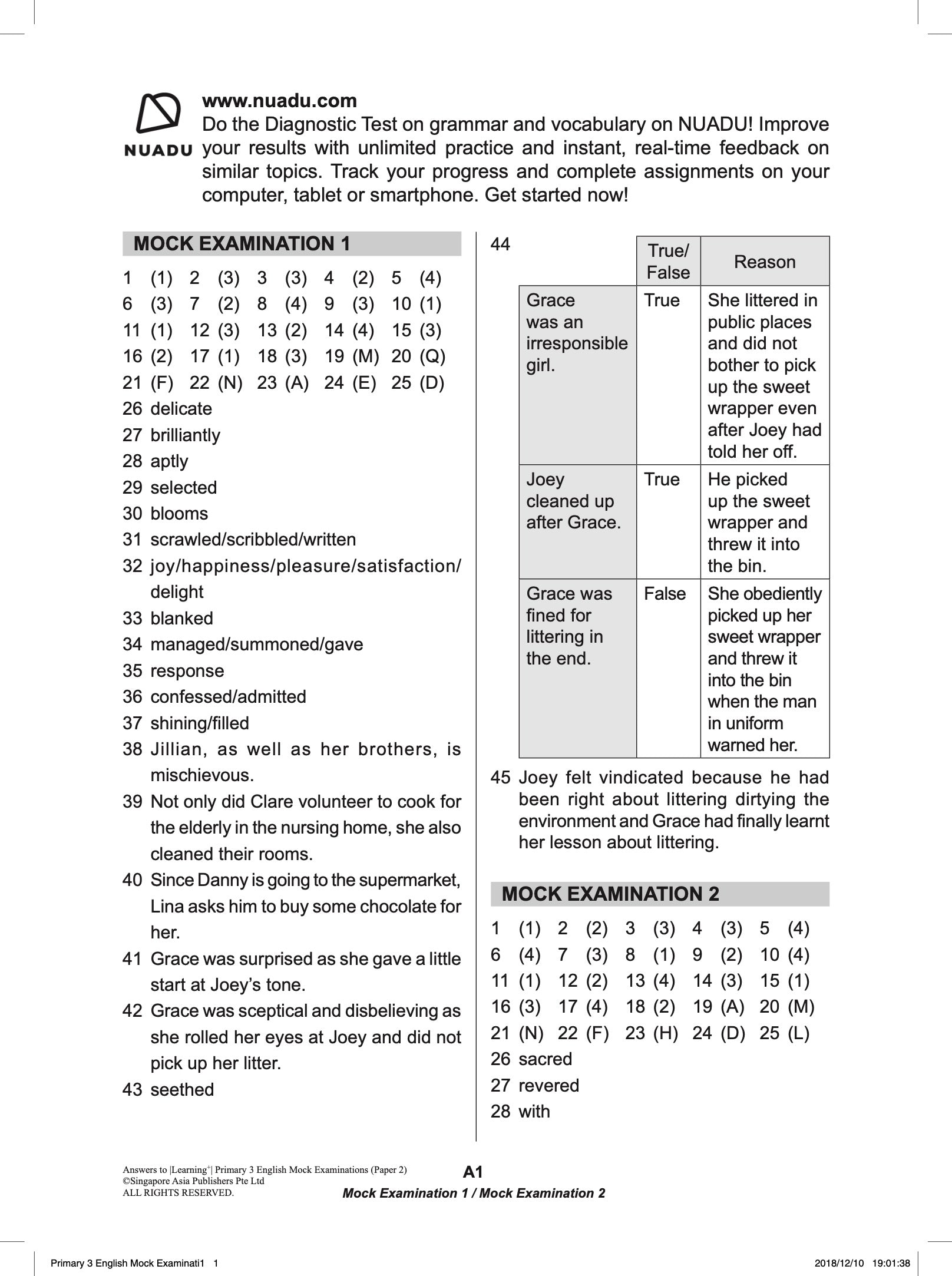 LEARNING+ Primary 3 English Mock Examinations