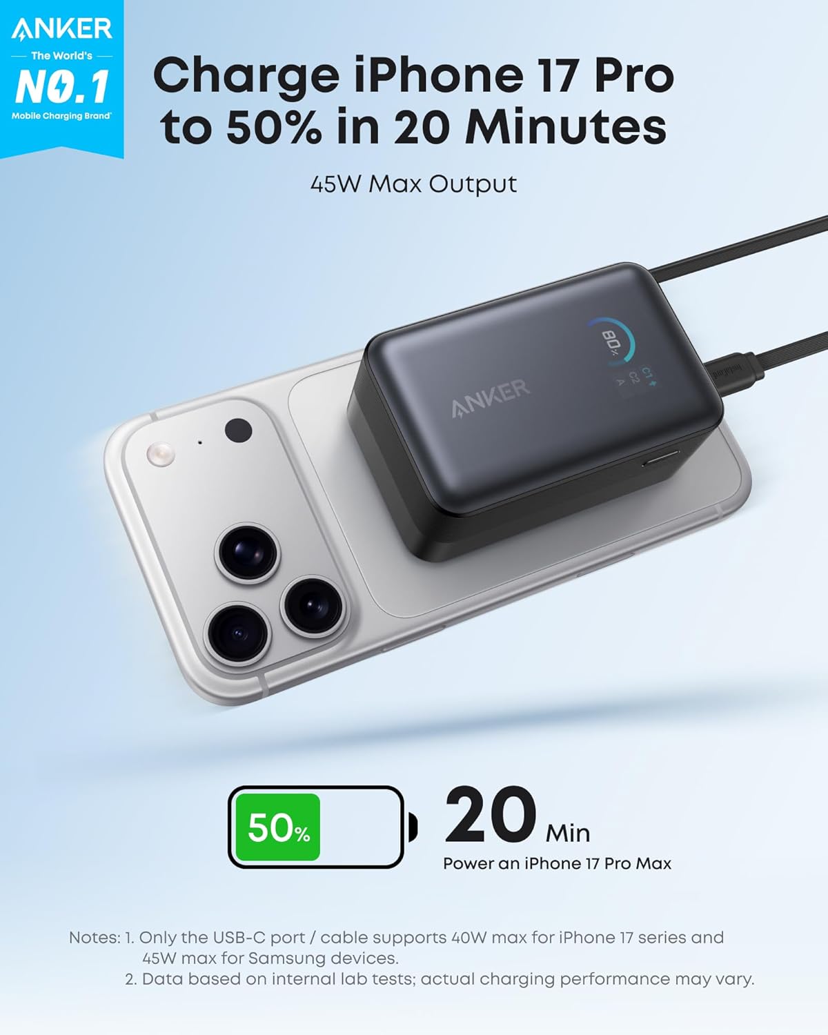 Anker Nano 10K 45W Power Bank with Retractable USB-C Cable - Black