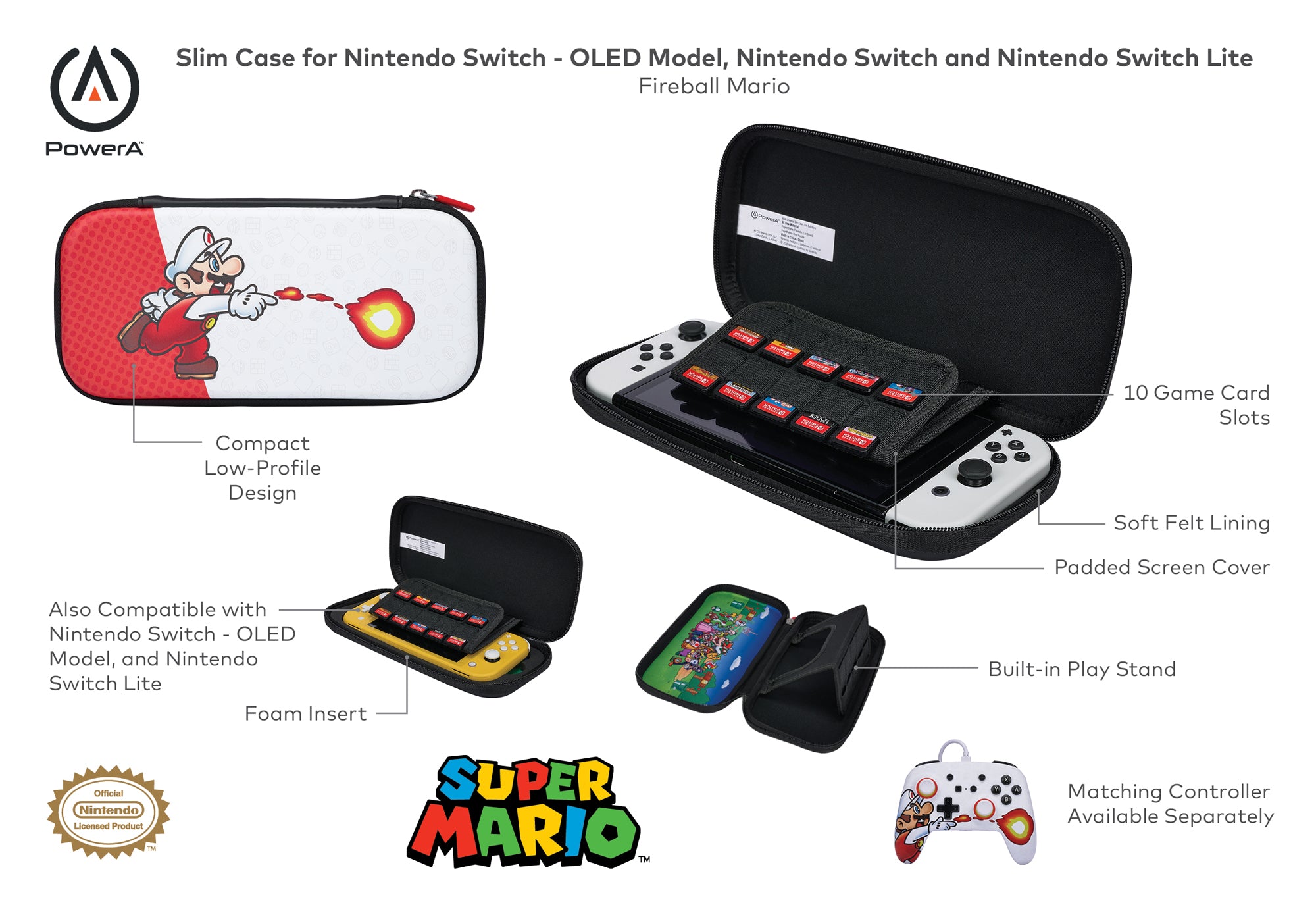 PowerA Enhanced Wired Controller and Slim Case for Nintendo Switch — Mario Punch / Fireball Mario