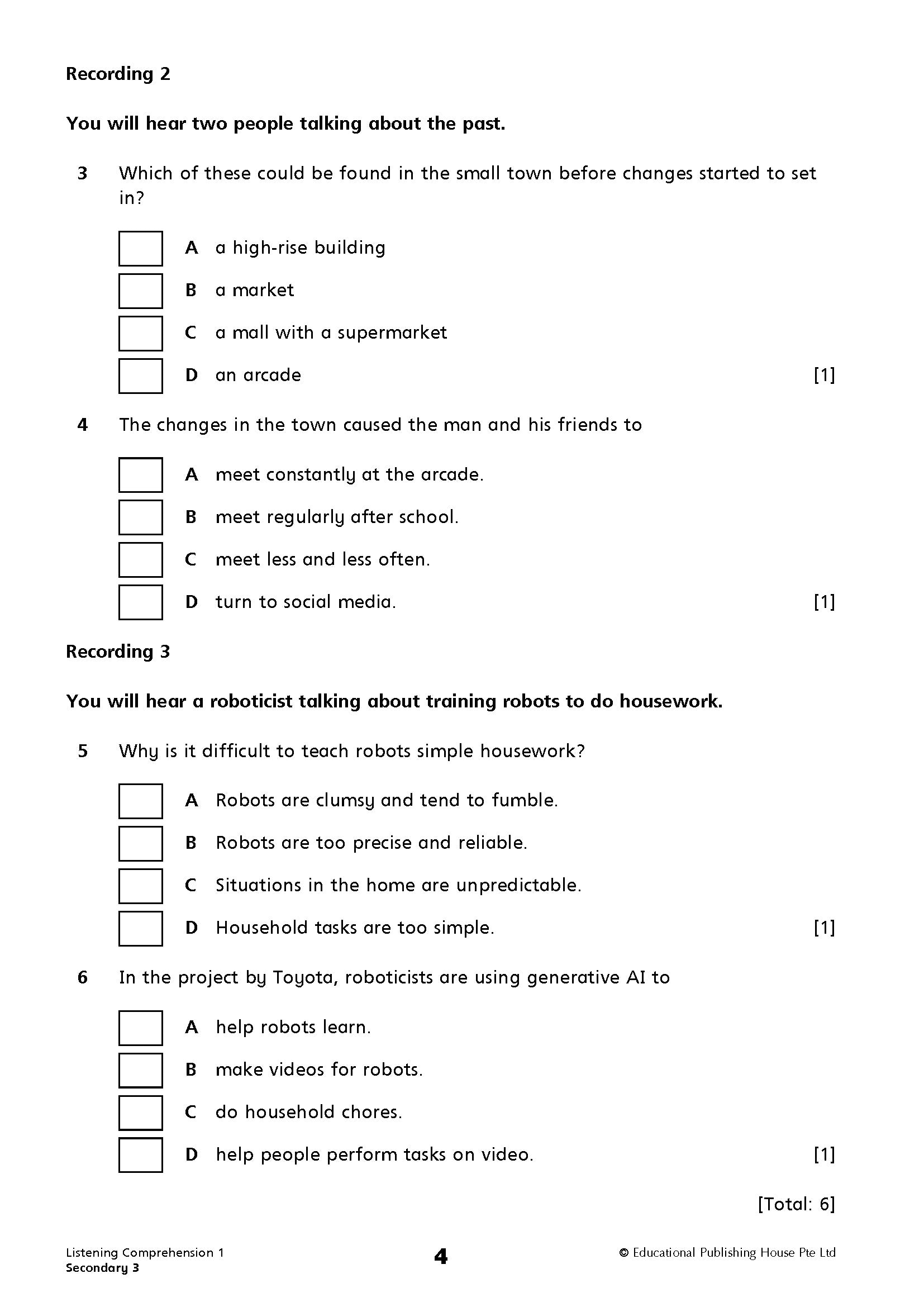 Secondary 3/G3 English Listening Comprehension And Oral Communication