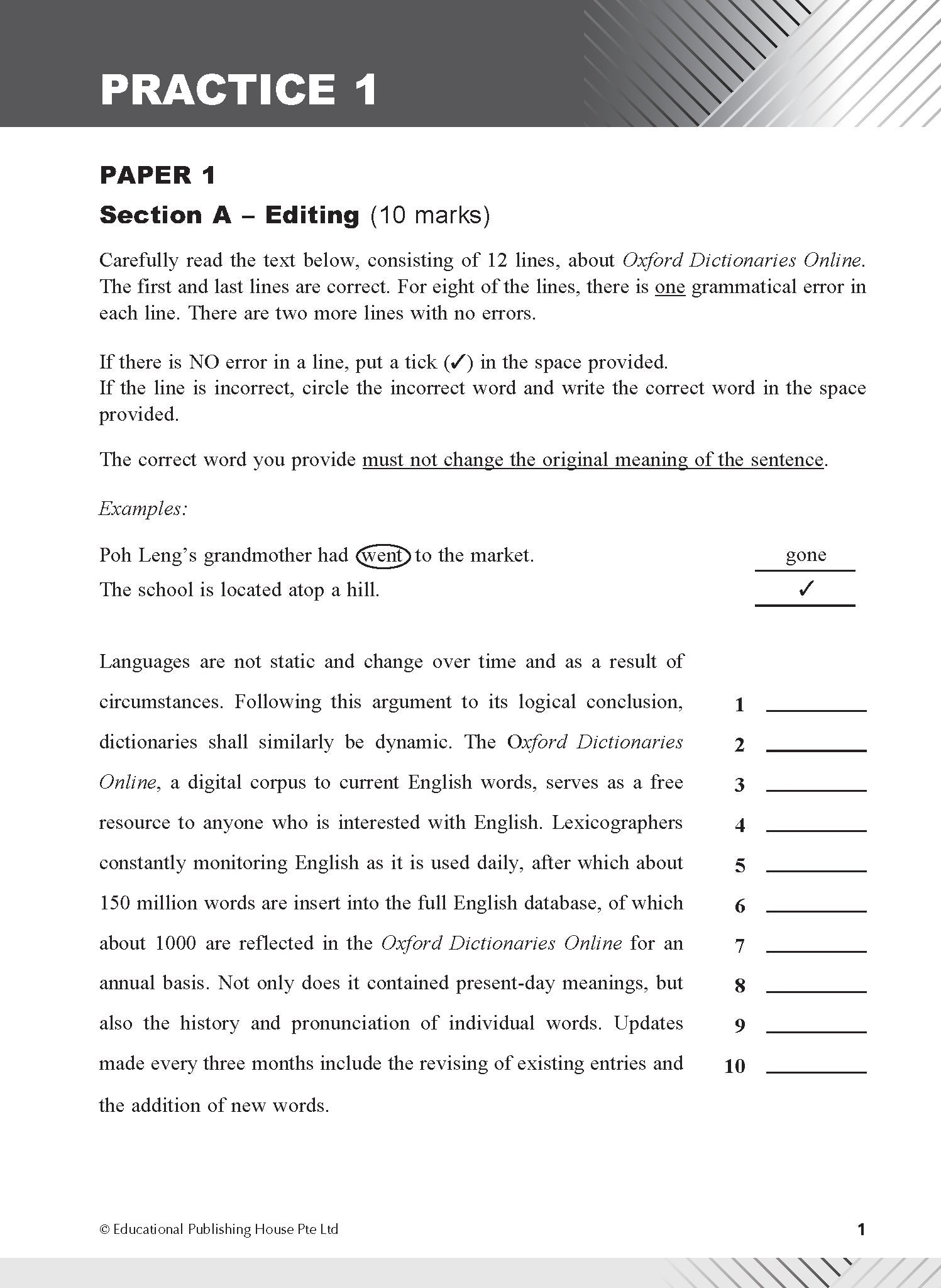 Secondary 4E/G3 English Examination Practice