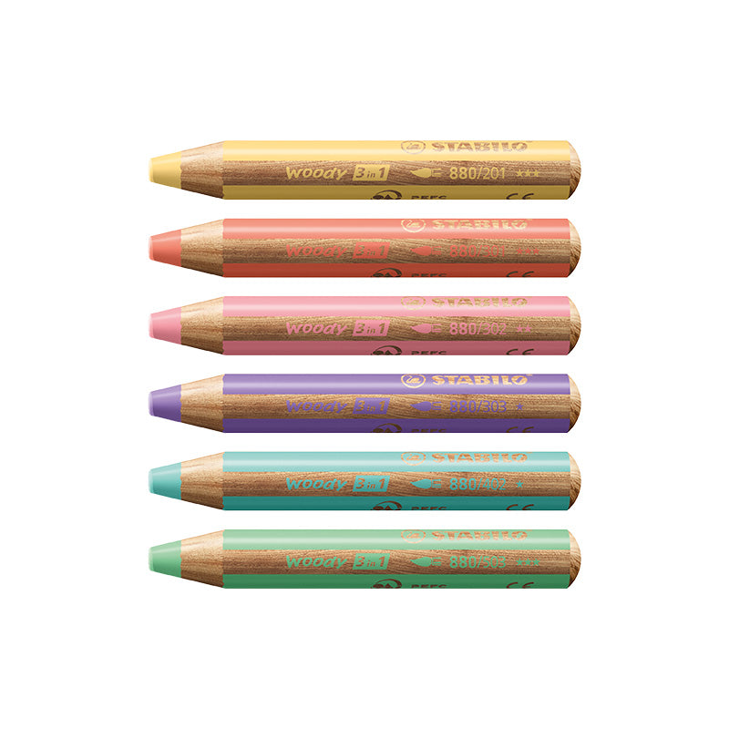 STABILO Woody 3-in-1 Pastel 6's 8806-3