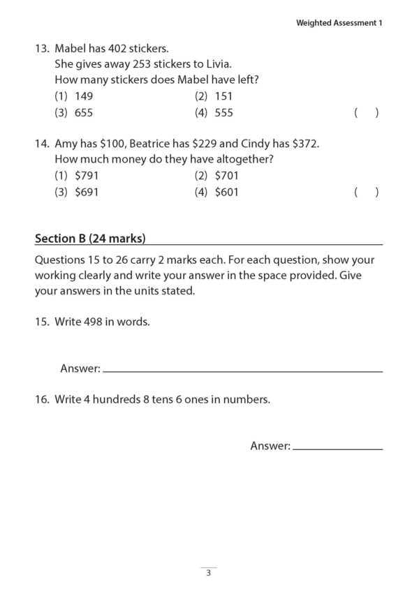 Primary 2 Mathematics Weighted Assessments