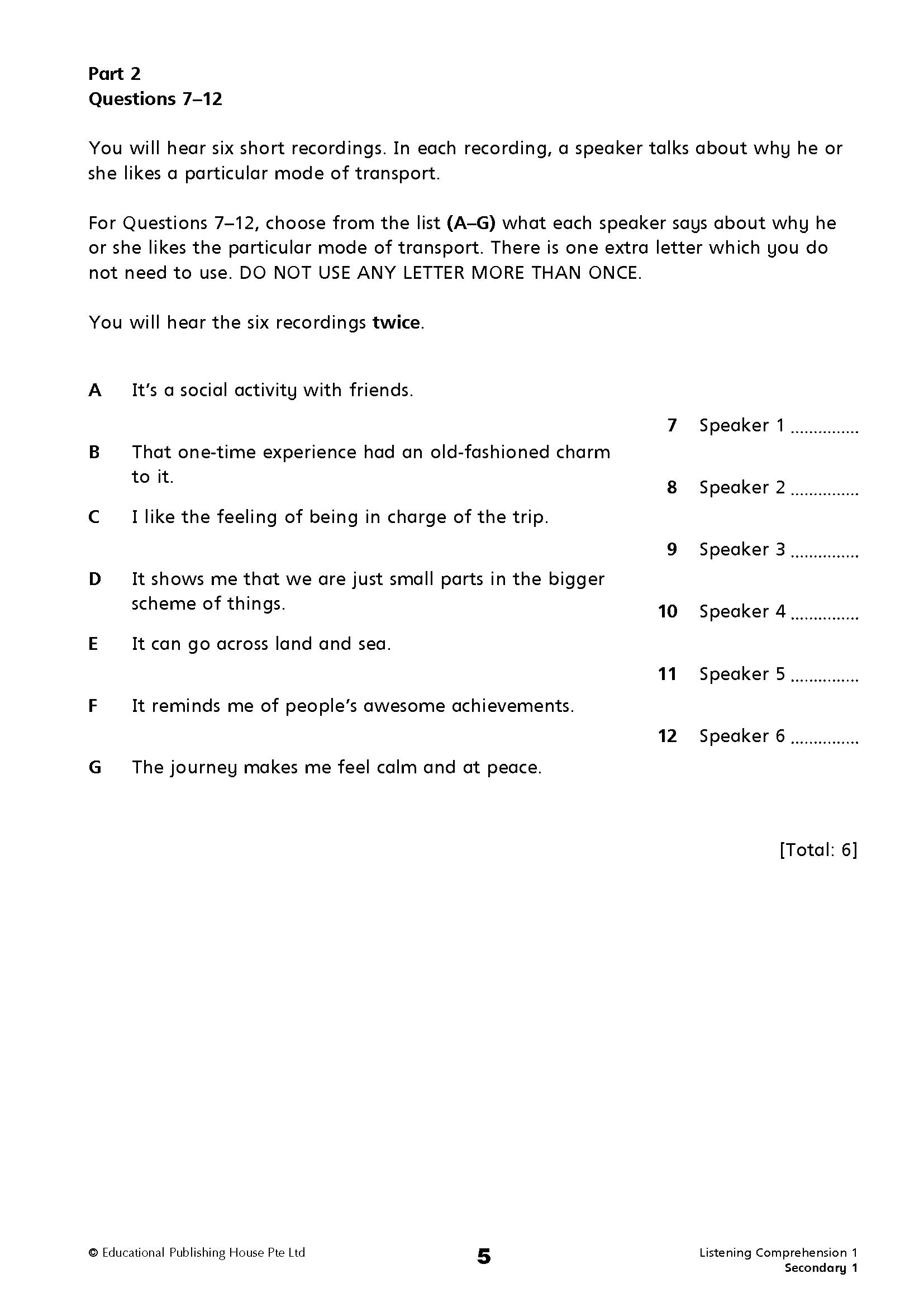 Secondary 1/G3 English Listening Comprehension And Oral Communication