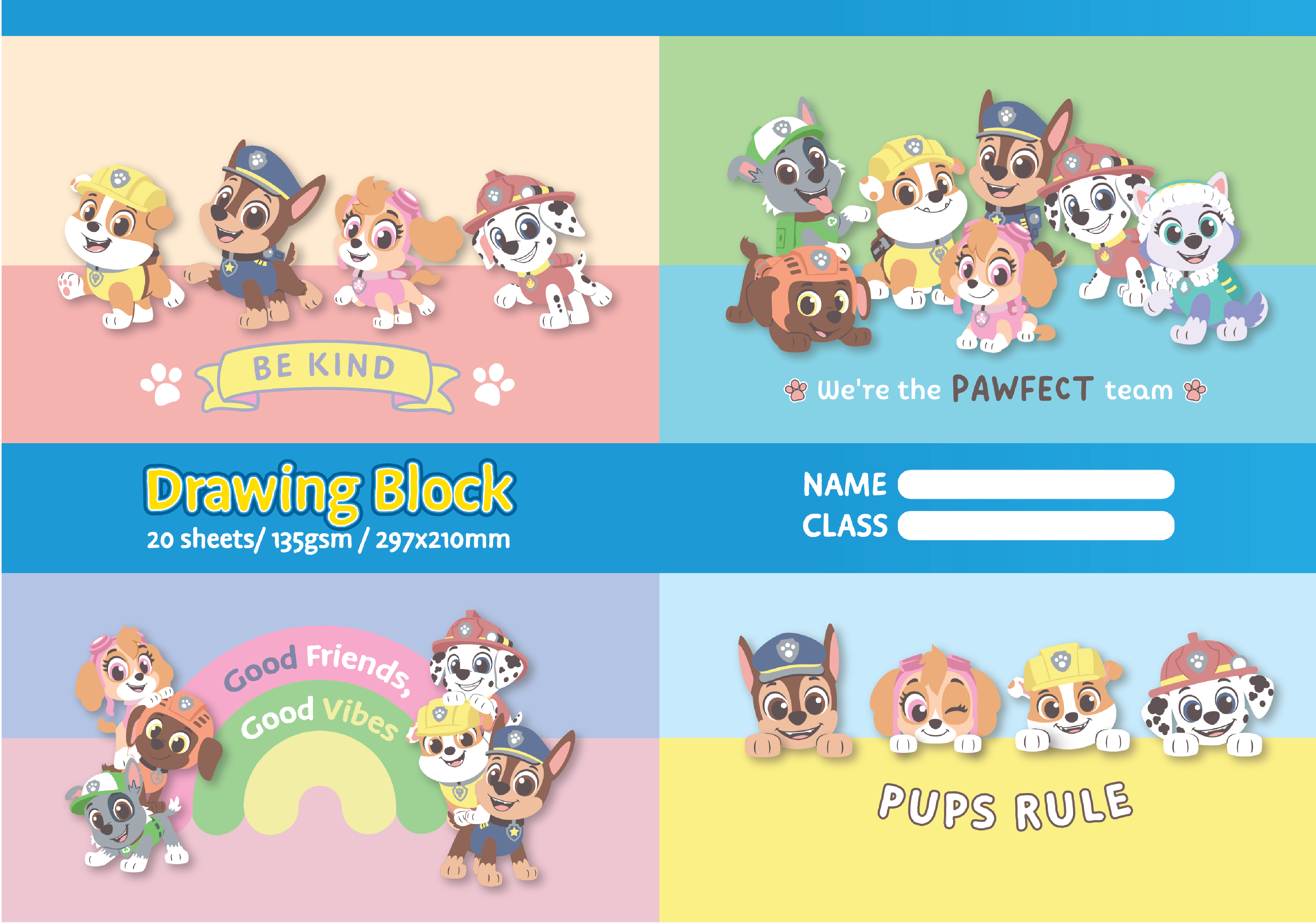 PAW PATROL Drawing Block A4 135gsm 5in1 KAWAII FRIENDSHIP