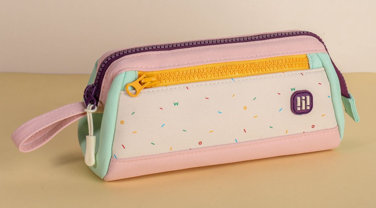 Colour Block Double Zip Pencil Case (Peach Pink)