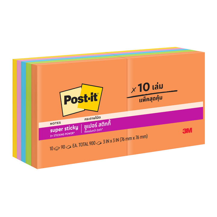 Post-it® 654-10SSAU Energy Boost Super Sticky Notes, 3x3" 10pads