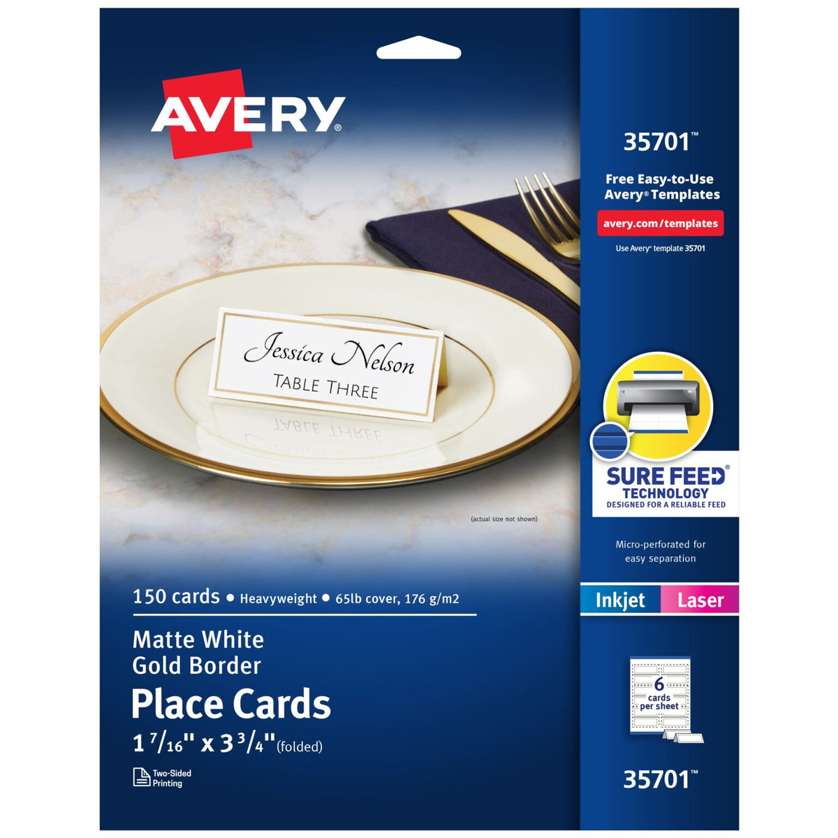 Avery Place Cards-gold Border 6s 35701