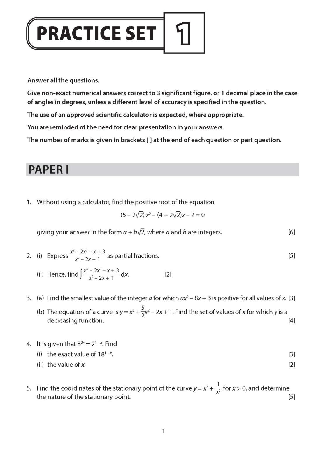 GCE O-Level / G3 Additional Mathematics Practice Papers with Full Solutions