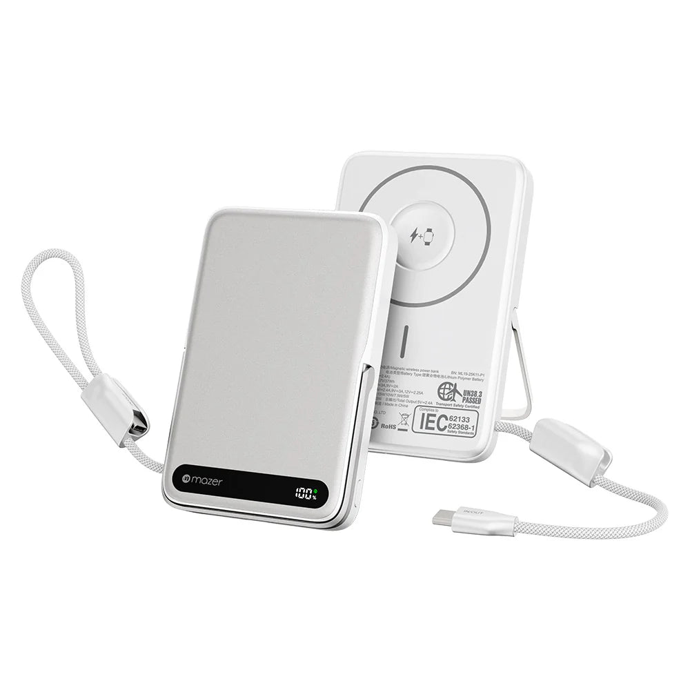 Mazer M-MagLink19-SV 10kmAh PD27W CCC Power Bank with Built-in Stand and Cable