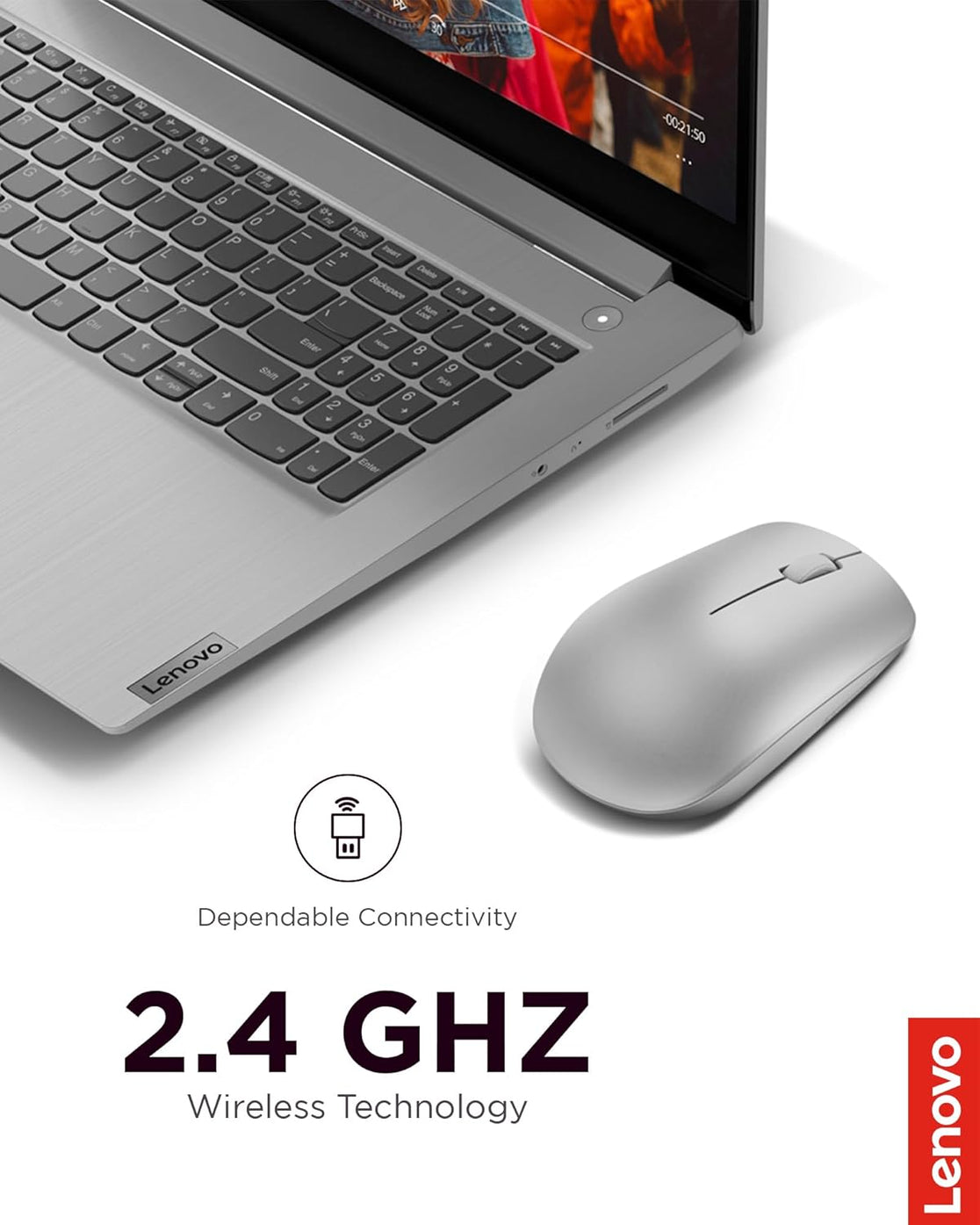 Lenovo 530 Wireless Mouse, Ambidextrous Design, Nano USB Connection, Compatible with Windows Laptops and PCs – Platinum Grey