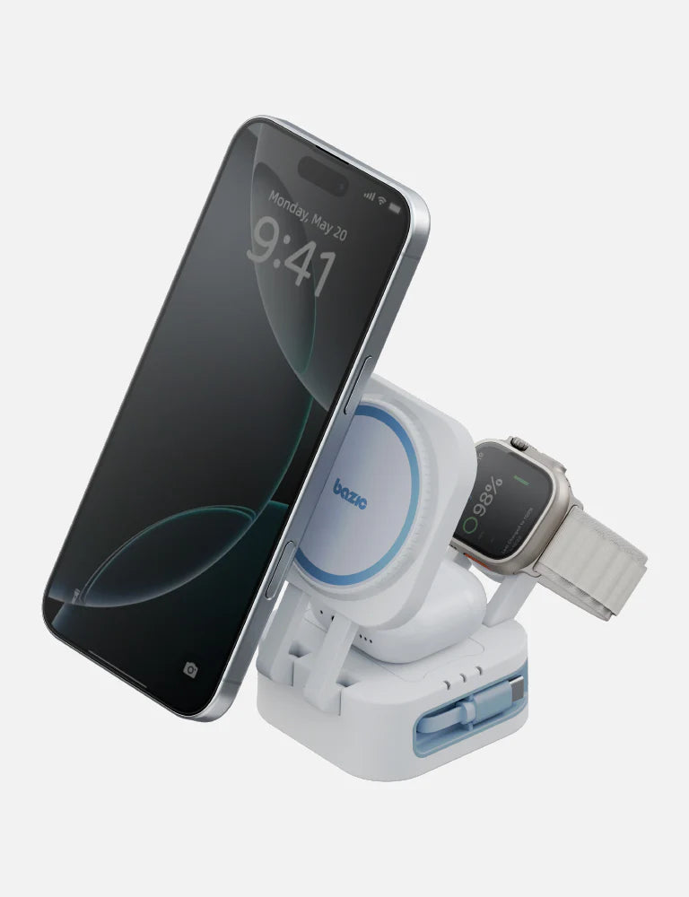 Bazic GoMag 3-in-1 Foldable Wireless Charging Station - White