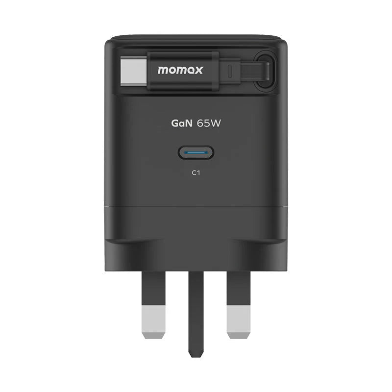Momax 35W GaN Charger with Retractable USB-C Cable (Black)