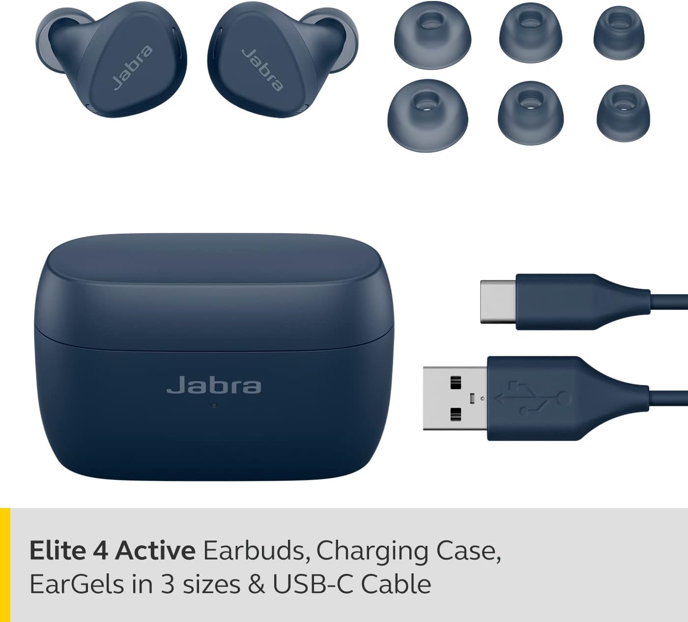 Jabra Elite 4 Active In-Ear Bluetooth Earbuds - True Wireless Ear Buds with Active Noise Cancellation and Adjustable HearThrough Technology - Navy