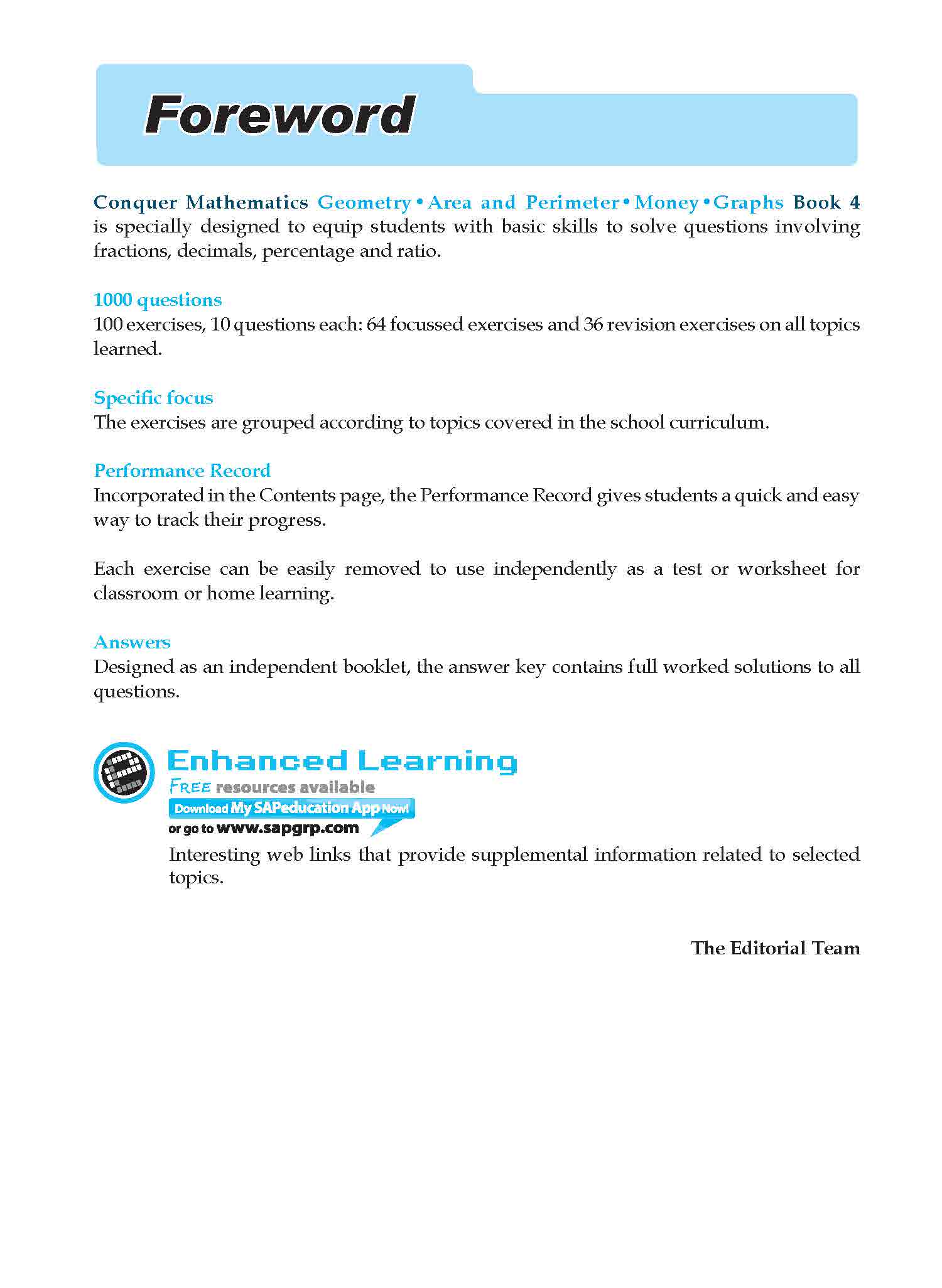 Conquer Mathematics Geometry . Area and Perimeter . Money . Graphs Workbook 4