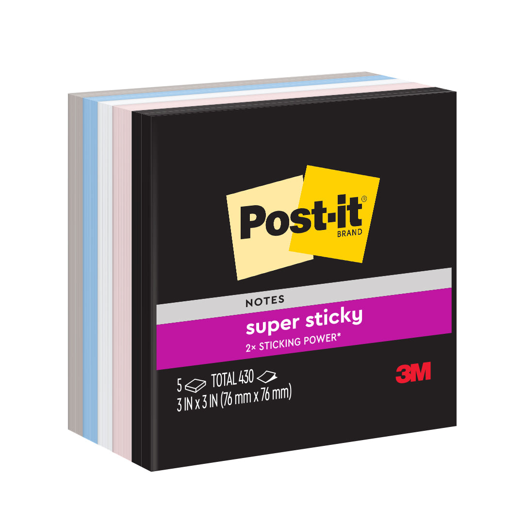 Post-it® 654-5ssne Simply Serene Collection Super Sticky Notes 3x3", 5pads, 86sheets